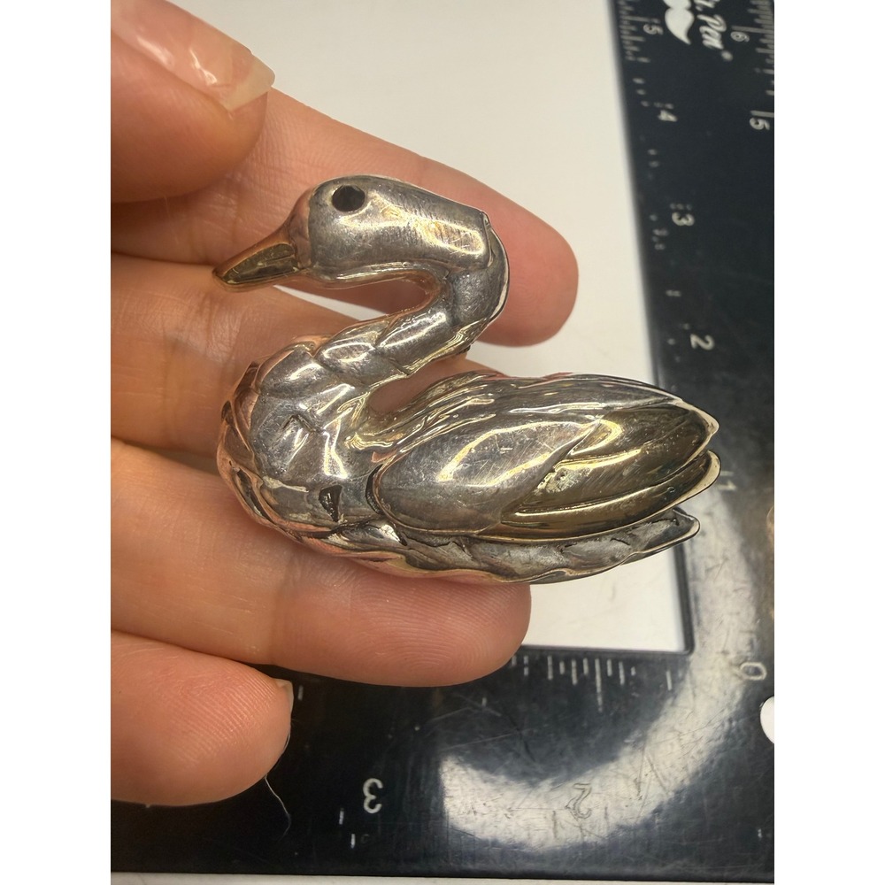 Two Tone Silver Gold Tone Swan Brooch Pendant Textured Bird Jewelry
